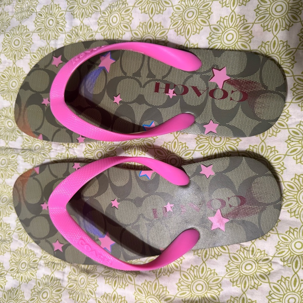 Coach Pink and Brown Flip Flops